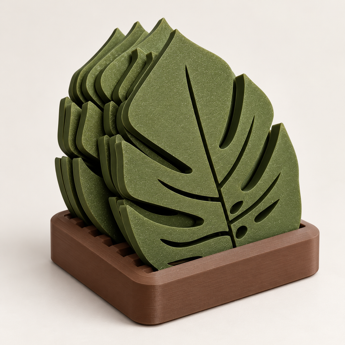 Monstera Coaster Set with Holder