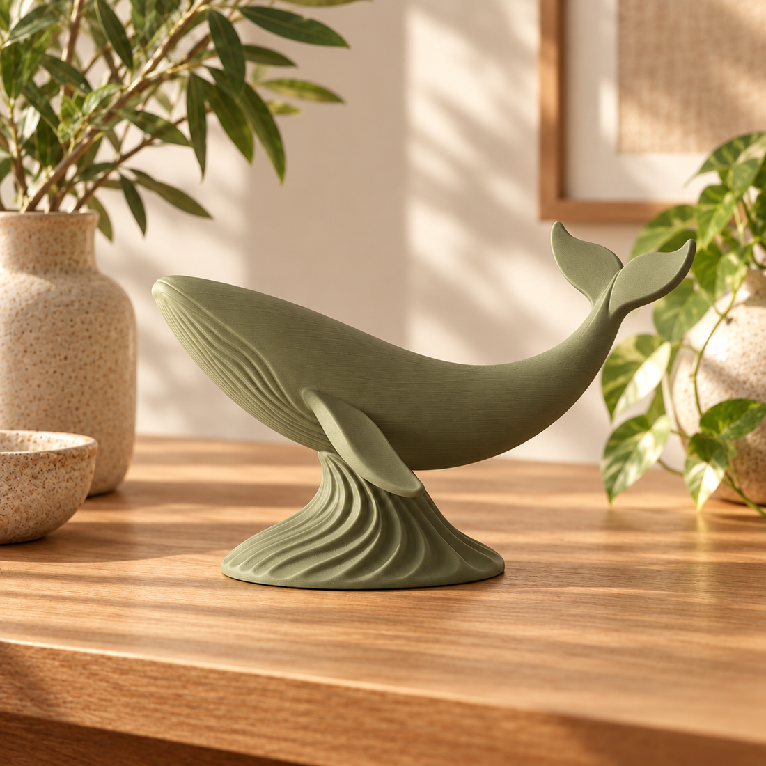 Japandi Whale - Olive Green