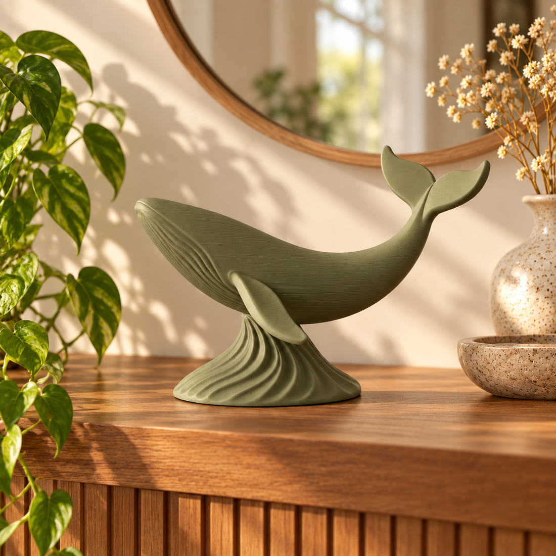 Japandi Whale - Olive Green