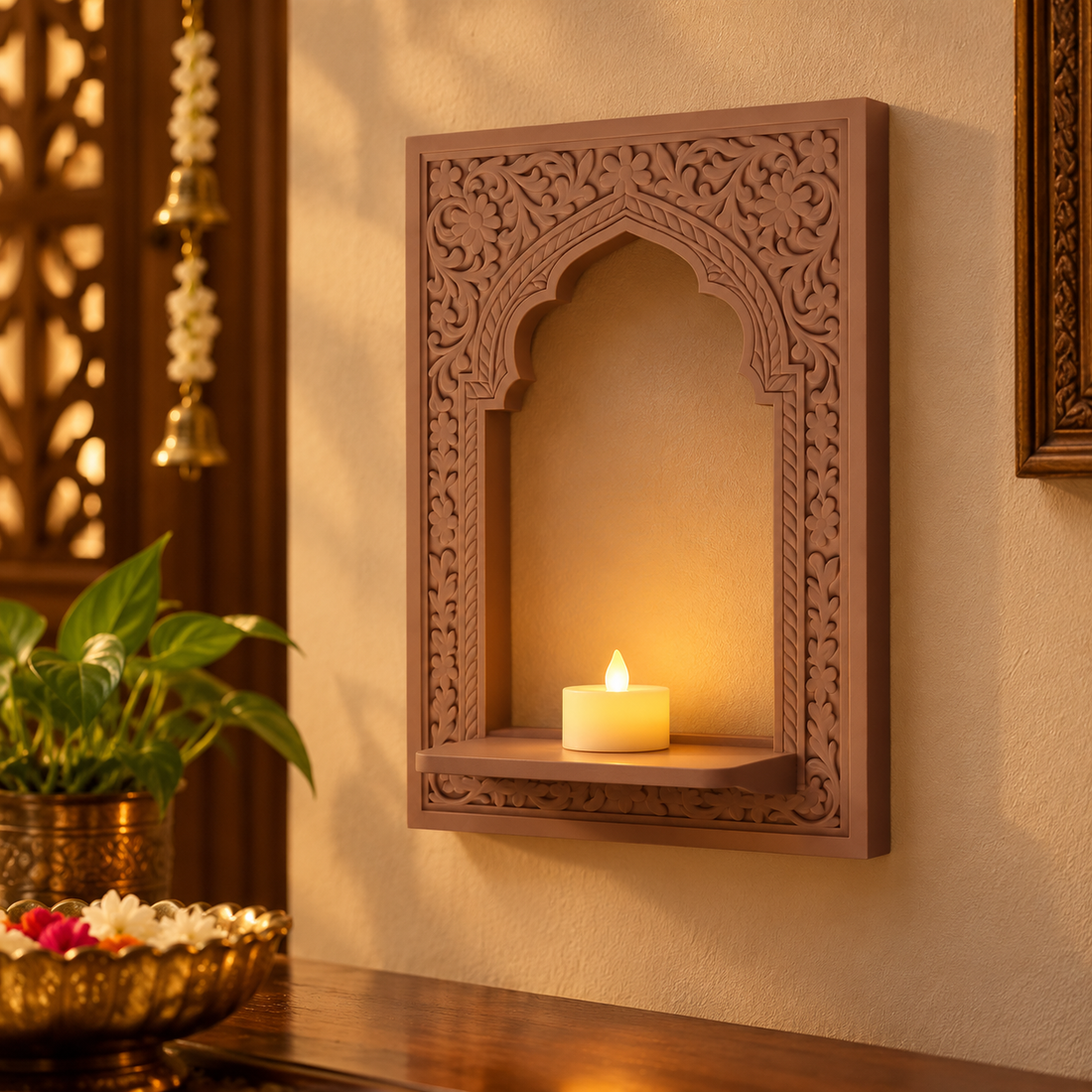 Jharokha Wall Panel with LED Tealight