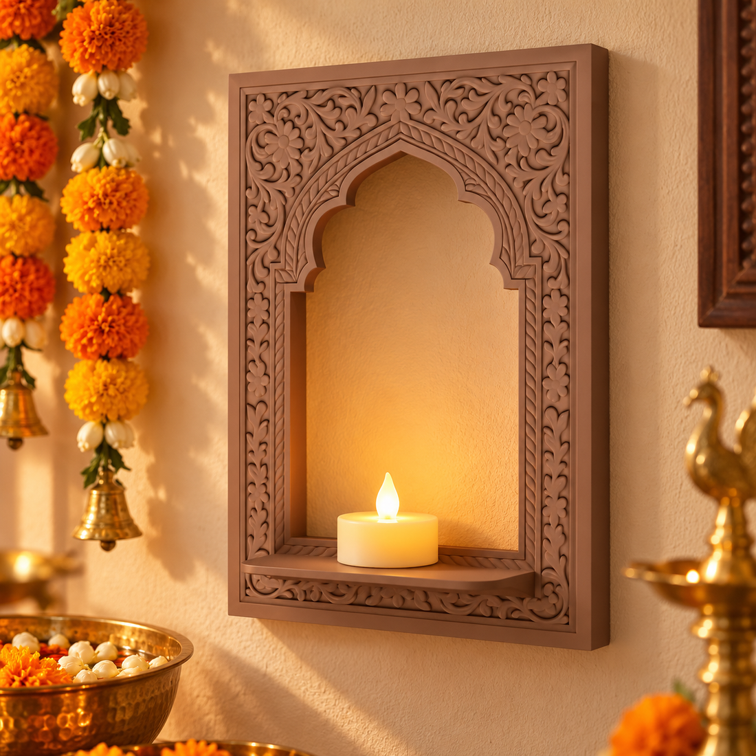 Jharokha Wall Panel with LED Tealight