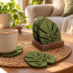 Monstera Coaster Set with Holder