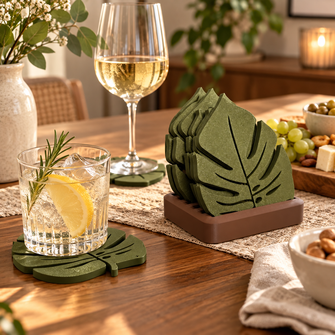 Monstera Coaster Set with Holder
