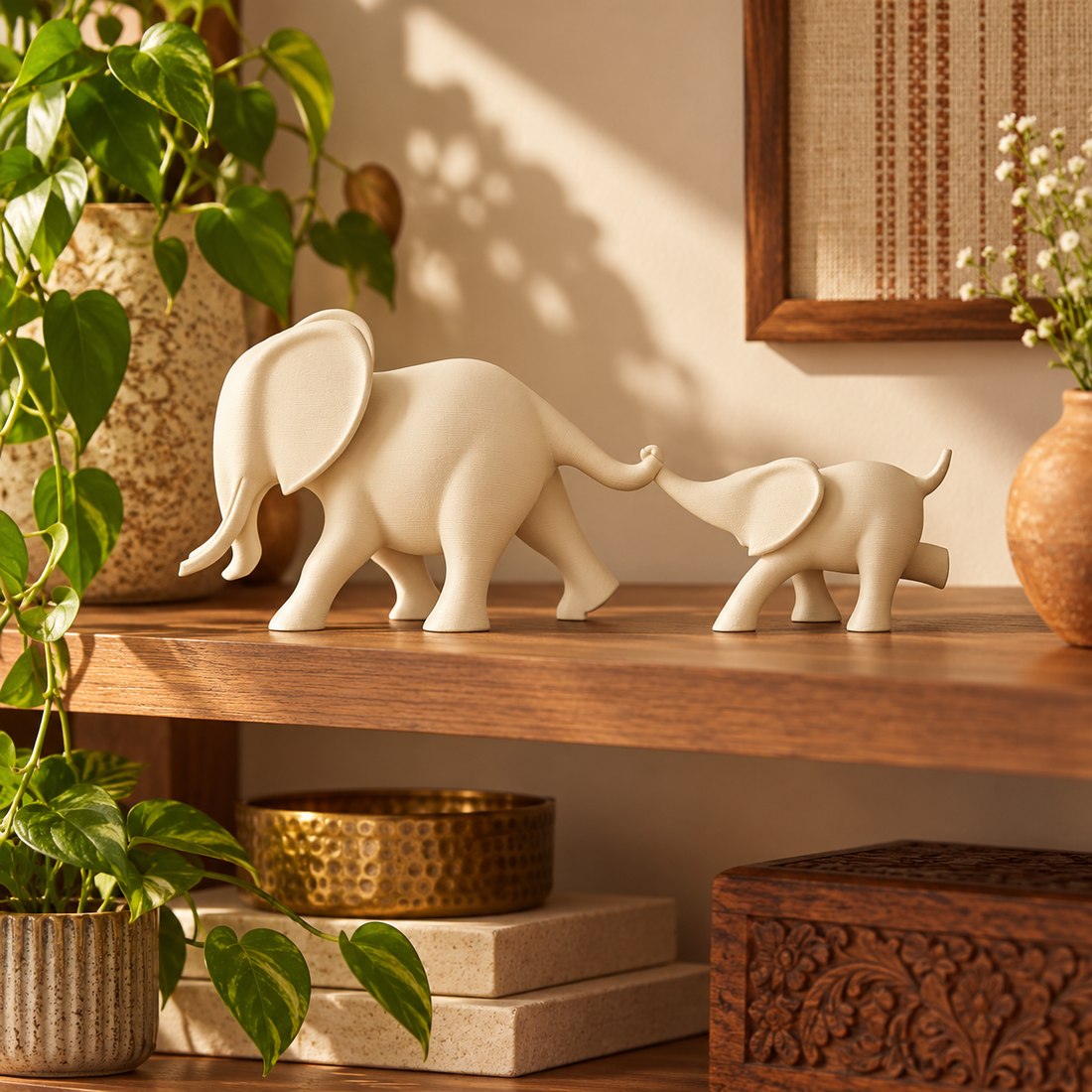 Elephant Duo Warm Ivory
