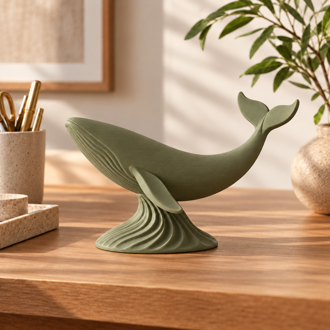 Japandi Whale - Olive Green