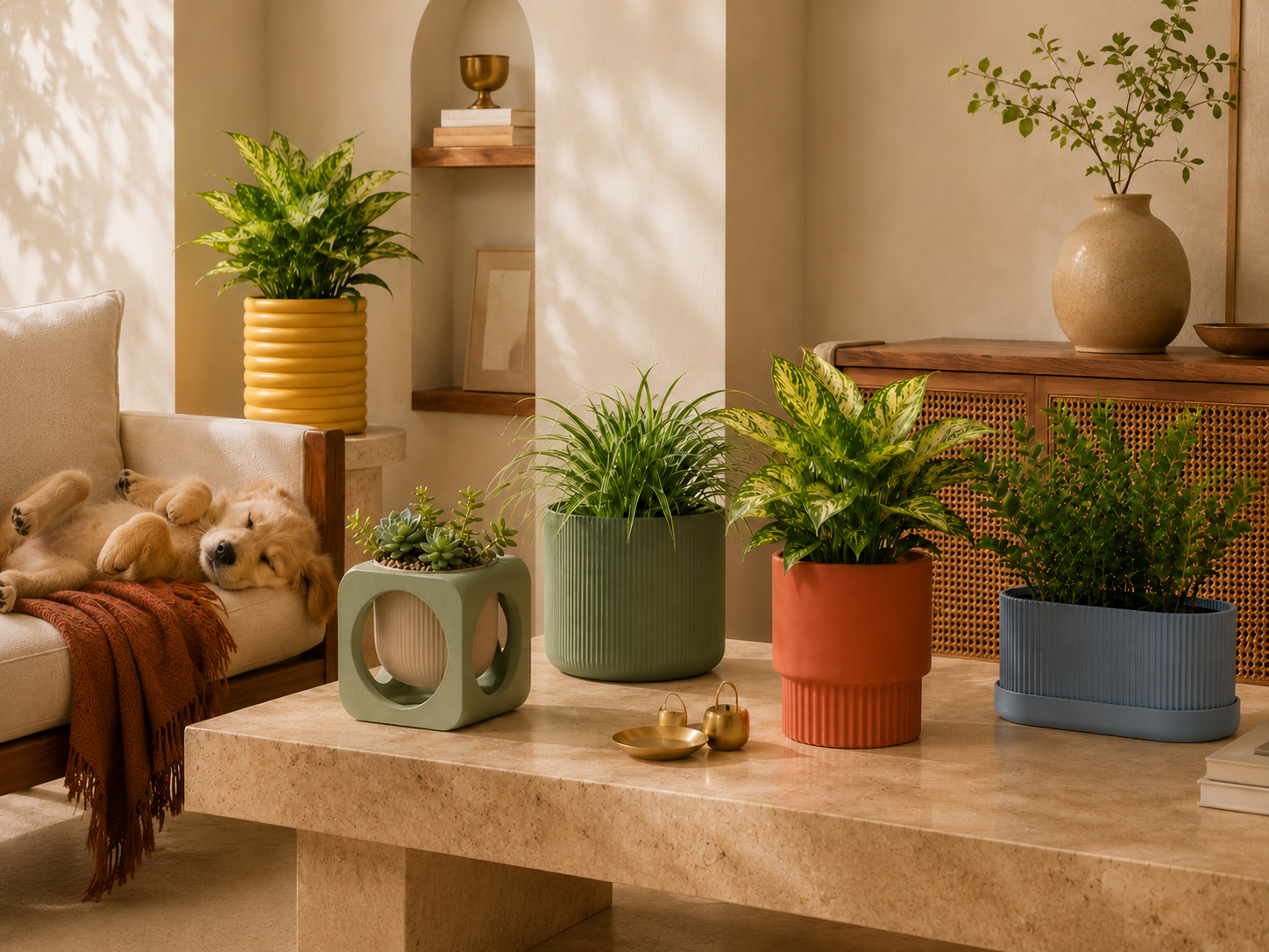 Blancspace sculptural planters styled in a modern Indian home