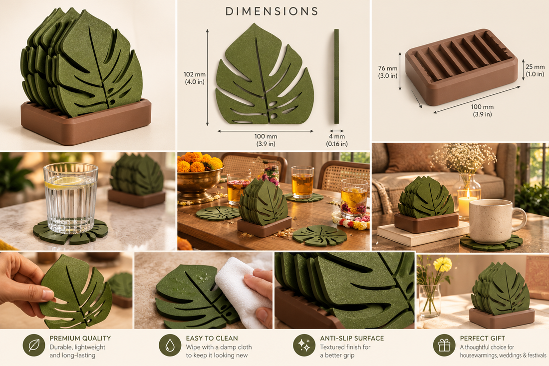 Monstera Coaster Set with Holder