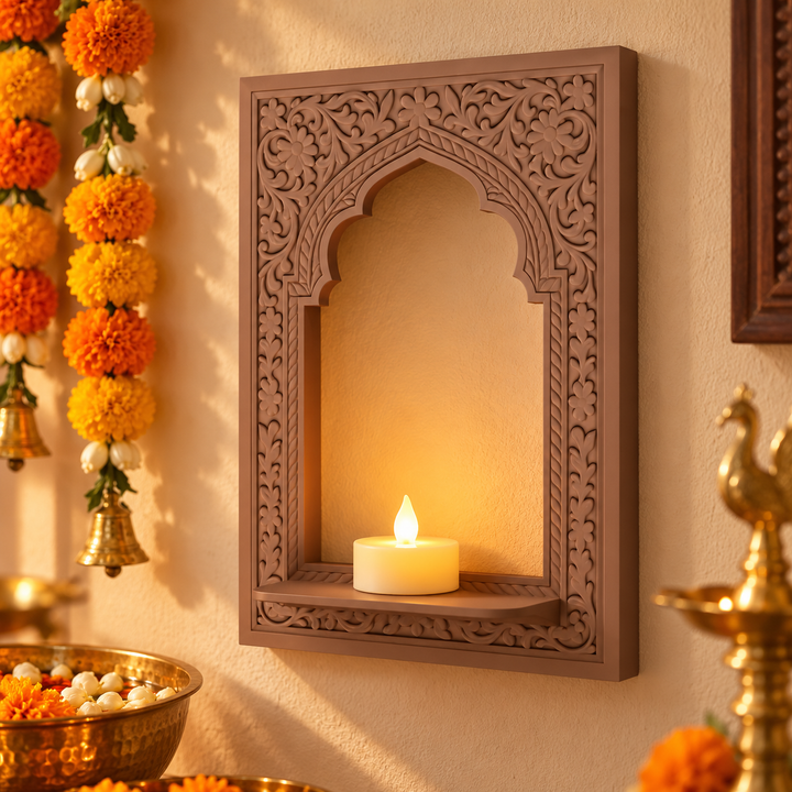 Jharokha Wall Panel with LED Tealight